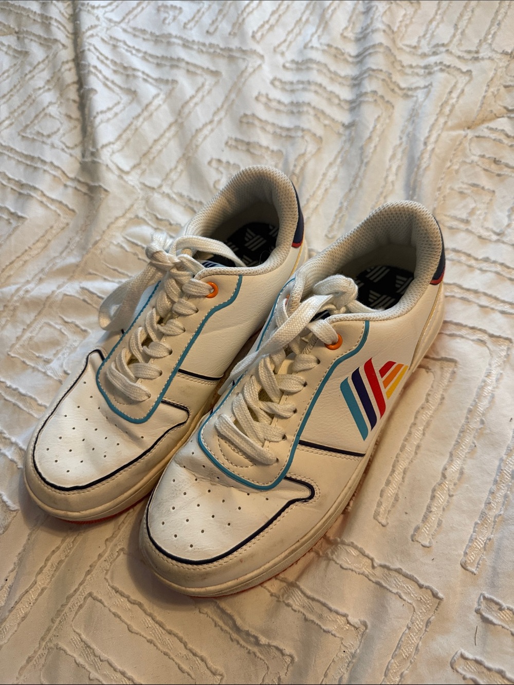 Women's White Low-Top Sneakers with Multicolor Accent